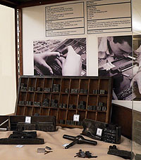 Exhibit of printing tools, UCR Special Collection Reading Room