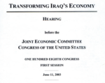 My Congressional Testimony on Iraq in 2003